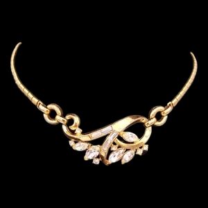 Signed Trifari Pat Pend, Crown Trifari Clear Rhinestone Necklace